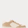 Beige Men’s Ralph Lauren Court Leather-Suede Sneakers