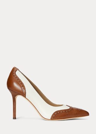 Beige / White Women’s Ralph Lauren Lynden Nappa & Burnished Leather Heels