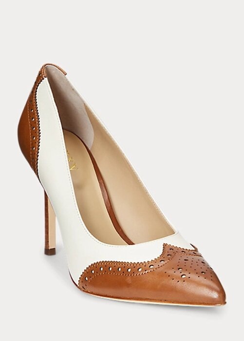 Beige / White Women’s Ralph Lauren Lynden Nappa & Burnished Leather Heels Beige / White Women’s Ralph Lauren Lynden Nappa & Burnished Leather Heels