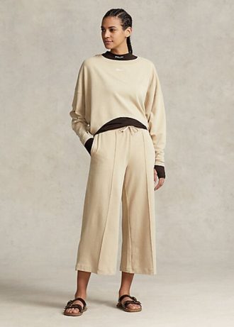 Beige Women’s Ralph Lauren Cropped Fleece Wide-Leg Pants