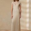 Beige Women’s Ralph Lauren Mesh Short-Sleeve Evening Dress