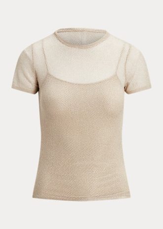 Beige Women’s Ralph Lauren Mesh Short-Sleeve Sweaters