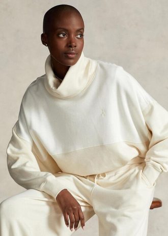 Beige Women’s Ralph Lauren Panelled Funnelneck Fleece Pullover Sweatshirts