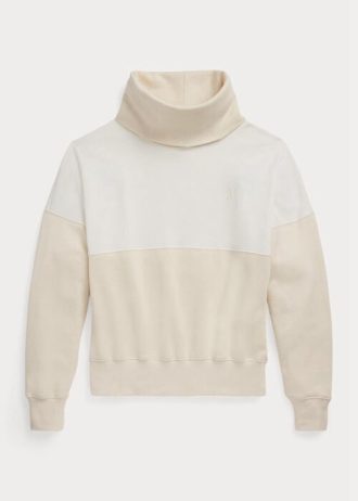 Beige Women’s Ralph Lauren Panelled Funnelneck Fleece Pullover Sweatshirts