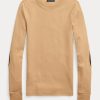 Beige Women’s Ralph Lauren Ribbed Suede-Trim Long-Sleeve T Shirts