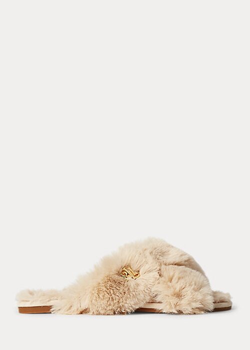 Beige Women’s Ralph Lauren Sydni Faux-Fur Flat Shoes Beige Women’s Ralph Lauren Sydni Faux-Fur Flat Shoes