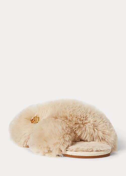 Beige Women’s Ralph Lauren Sydni Faux-Fur Flat Shoes Beige Women’s Ralph Lauren Sydni Faux-Fur Flat Shoes