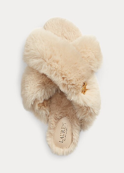 Beige Women’s Ralph Lauren Sydni Faux-Fur Flat Shoes Beige Women’s Ralph Lauren Sydni Faux-Fur Flat Shoes