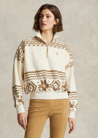 Beige Women’s Ralph Lauren Tonal Fair Isle-motif Fleece Pullover Sweatshirts