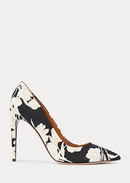 Black / Cream Women’s Ralph Lauren Celia Floral-Print Heels Black / Cream Women’s Ralph Lauren Celia Floral-Print Heels