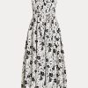 Black / Cream Women’s Ralph Lauren Floral Linen Strapless Dress