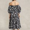 Black / Cream Women’s Ralph Lauren Floral Off-the-Shoulder Linen Dress