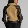Black / Cream Women’s Ralph Lauren Shearling-Paneled Leather Jackets