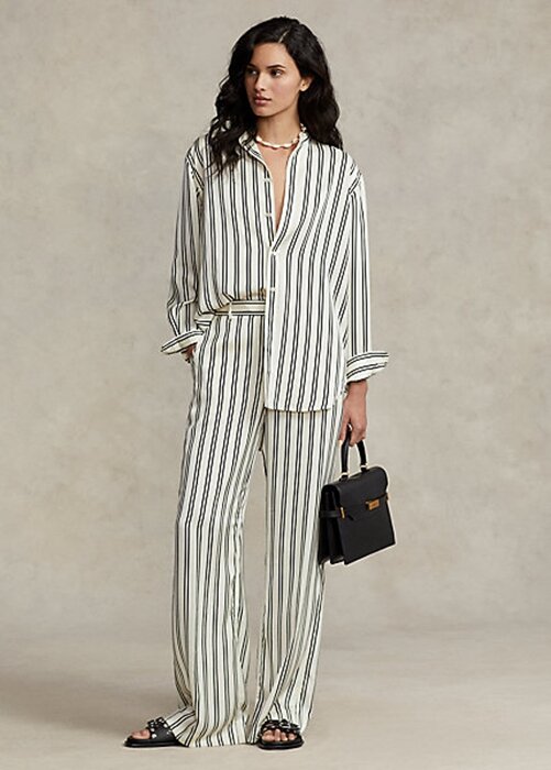 Black / Cream Women’s Ralph Lauren Striped Satin Wide-Leg Pants Black / Cream Women’s Ralph Lauren Striped Satin Wide-Leg Pants