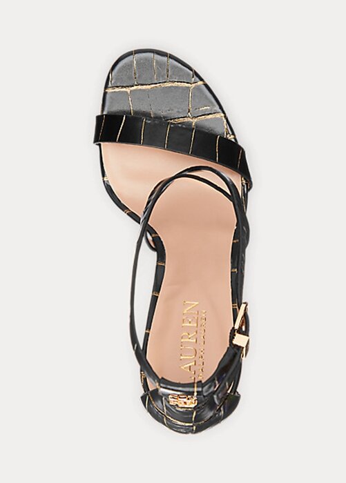 Black / Gold Women’s Ralph Lauren Gabriele Embossed Leather Heels Black / Gold Women’s Ralph Lauren Gabriele Embossed Leather Heels