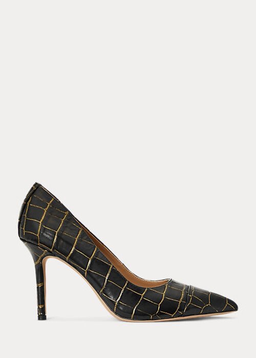 Black / Gold Women’s Ralph Lauren Lindella Embossed-Leather Heels Black / Gold Women’s Ralph Lauren Lindella Embossed-Leather Heels