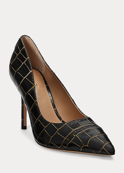Black / Gold Women’s Ralph Lauren Lindella Embossed-Leather Heels Black / Gold Women’s Ralph Lauren Lindella Embossed-Leather Heels