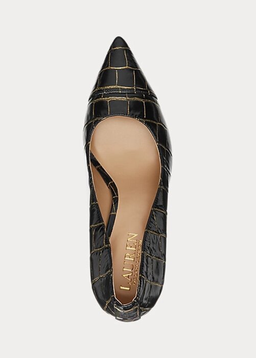 Black / Gold Women’s Ralph Lauren Lindella Embossed-Leather Heels Black / Gold Women’s Ralph Lauren Lindella Embossed-Leather Heels