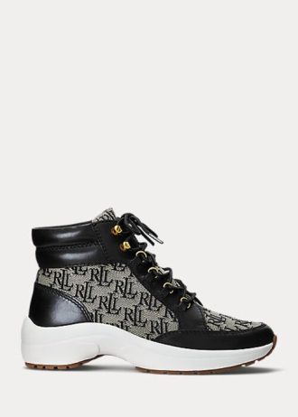 Black / Grey Women’s Ralph Lauren Rylee Monogram Jacquard High-Top Sneakers