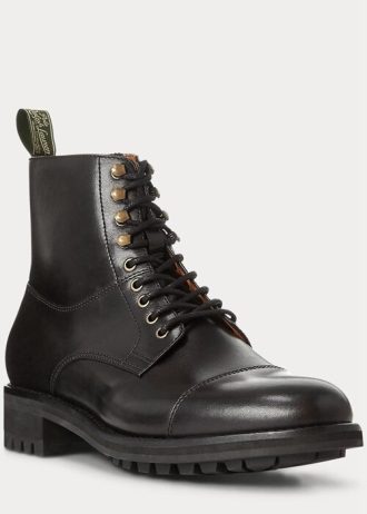 Black Men’s Ralph Lauren Bryson Cap-Toe Leather Boots