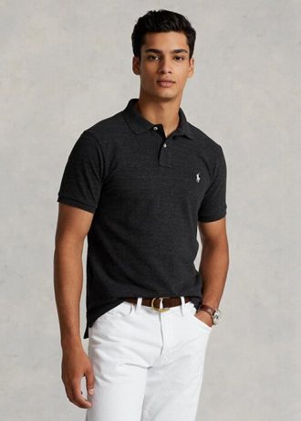 Black Men’s Ralph Lauren Custom Slim Fit Mesh Polo Shirts