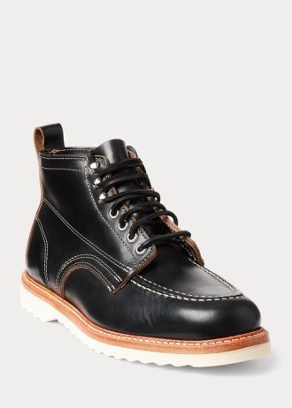 Black Men’s Ralph Lauren Leather Lace-Up Boots