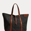 Black Men’s Ralph Lauren Leather-Trim Denim Tote Bags Black Men’s Ralph Lauren Leather-Trim Denim Tote Bags