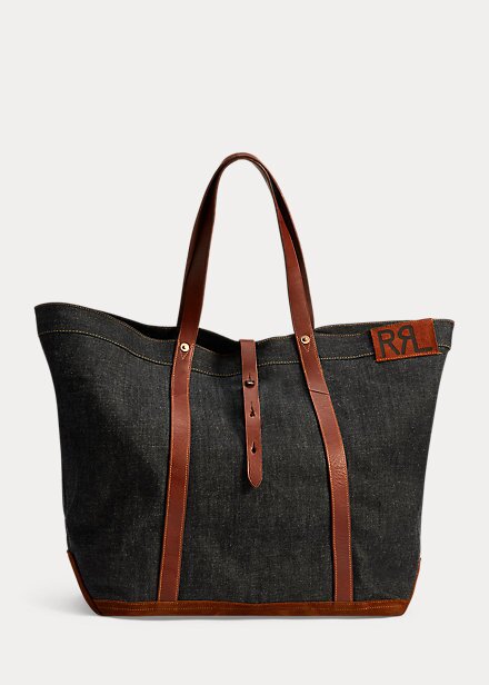 Black Men’s Ralph Lauren Leather-Trim Denim Tote Bags Black Men’s Ralph Lauren Leather-Trim Denim Tote Bags
