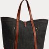 Black Men’s Ralph Lauren Leather-Trim Denim Tote Bags Black Men’s Ralph Lauren Leather-Trim Denim Tote Bags