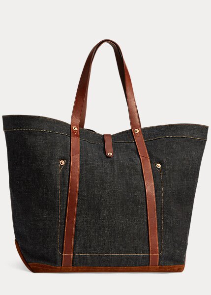 Black Men’s Ralph Lauren Leather-Trim Denim Tote Bags Black Men’s Ralph Lauren Leather-Trim Denim Tote Bags