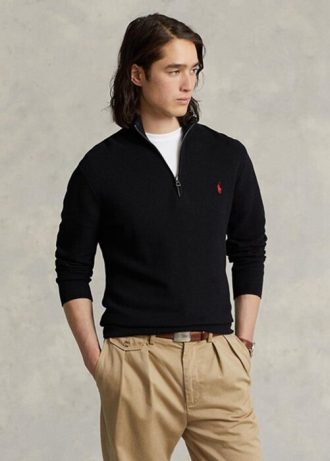 Black Men’s Ralph Lauren Mesh-knit Cotton Quarter-zip Jumper  Sweaters