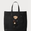 Black Men’s Ralph Lauren Polo Bear Leather-trim Canvas Tote Bags Black Men’s Ralph Lauren Polo Bear Leather-trim Canvas Tote Bags