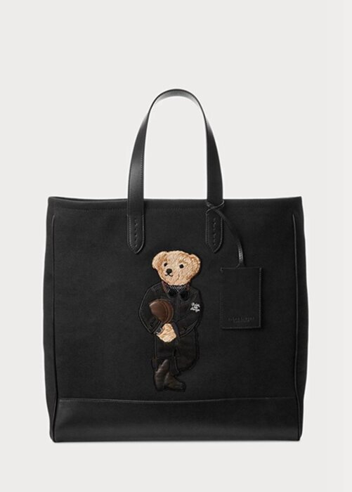 Black Men’s Ralph Lauren Polo Bear Leather-trim Canvas Tote Bags Black Men’s Ralph Lauren Polo Bear Leather-trim Canvas Tote Bags