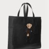 Black Men’s Ralph Lauren Polo Bear Leather-trim Canvas Tote Bags Black Men’s Ralph Lauren Polo Bear Leather-trim Canvas Tote Bags