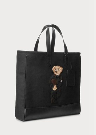 Black Men’s Ralph Lauren Polo Bear Leather-trim Canvas Tote Bags
