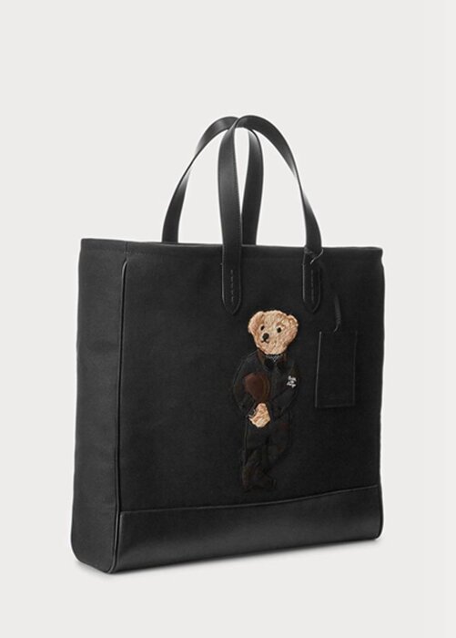 Black Men’s Ralph Lauren Polo Bear Leather-trim Canvas Tote Bags Black Men’s Ralph Lauren Polo Bear Leather-trim Canvas Tote Bags