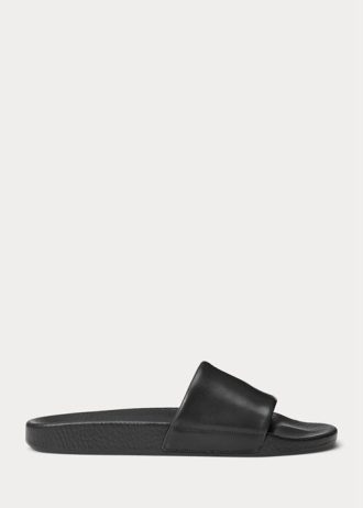 Black / Black Men’s Ralph Lauren Signature Pony Leather Slippers