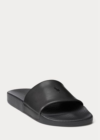 Black / Black Men’s Ralph Lauren Signature Pony Leather Slippers