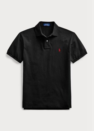 Black Men’s Ralph Lauren Slim Fit Mesh  Polo Shirts