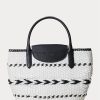 Black/Snow White Women’s Ralph Lauren Geo-Motif Woven Leather Large Perri Tote Bags
