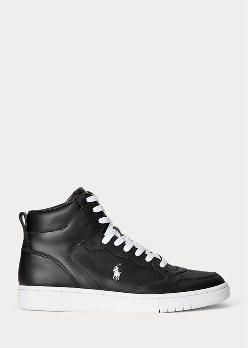 Black / White Men’s Ralph Lauren Court Leather High-Top Sneakers Black / White Men’s Ralph Lauren Court Leather High-Top Sneakers