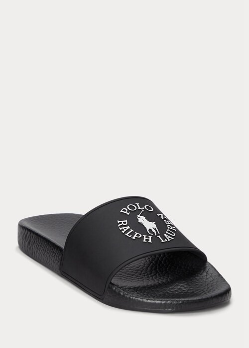 Black / White Men’s Ralph Lauren Logo Slippers Black / White Men’s Ralph Lauren Logo Slippers