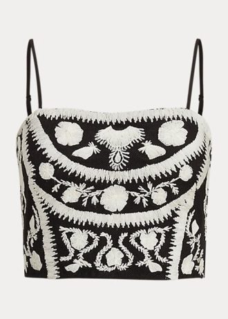 Black / White Women’s Ralph Lauren Embroidered Cropped Sleeveless Blouse Tops