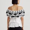 Black / White Women’s Ralph Lauren Embroidered Jersey Off-the-Shoulder Tops Black / White Women’s Ralph Lauren Embroidered Jersey Off-the-Shoulder Tops
