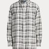 Black / White Women’s Ralph Lauren Relaxed Fit Plaid Linen Shirts