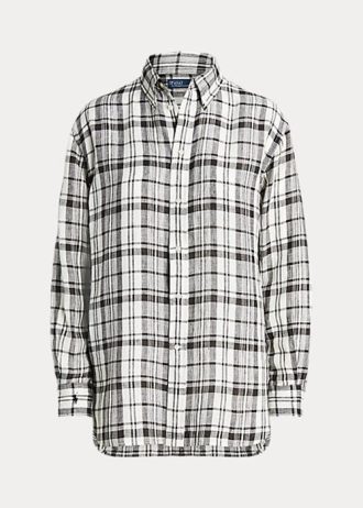 Black / White Women’s Ralph Lauren Relaxed Fit Plaid Linen Shirts