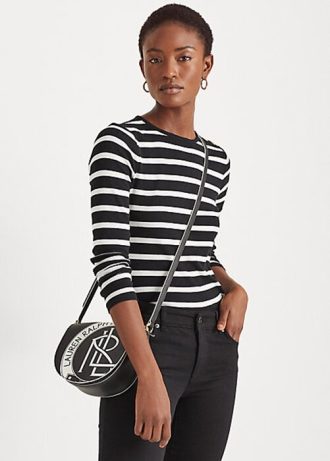 Black / White Women’s Ralph Lauren Striped Button-Shoulder Tops