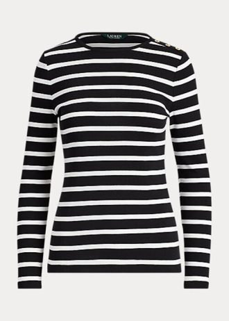 Black / White Women’s Ralph Lauren Striped Button-Shoulder Tops