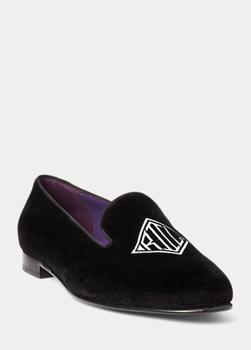 Black Women’s Ralph Lauren Alonzo Embroidered Velvet Flat Shoes Black Women’s Ralph Lauren Alonzo Embroidered Velvet Flat Shoes