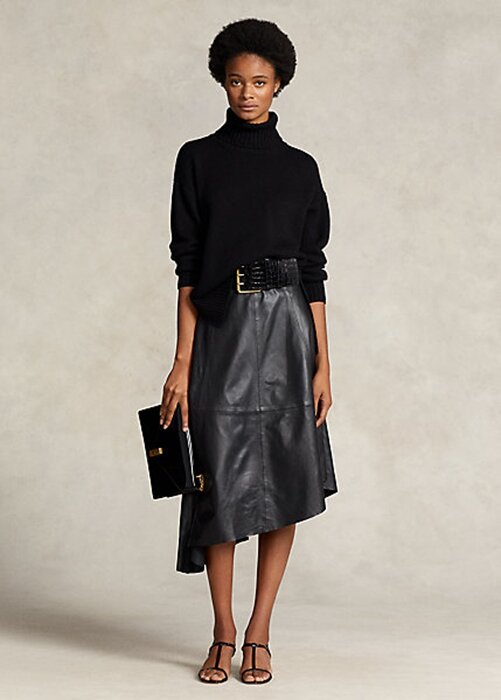Black Women’s Ralph Lauren Asymmetrical Lambskin Circle Skirts Black Women’s Ralph Lauren Asymmetrical Lambskin Circle Skirts